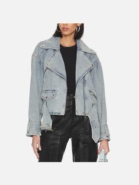 💙Ena Pelly Light Blue Denim Moto Jacket